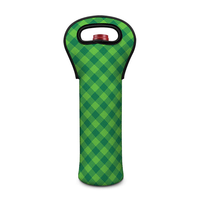 Green Plaid Saint Patrick's Day Print Single Neoprene Wine Tote