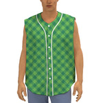Green Plaid Saint Patrick's Day Print Sleeveless Baseball Jersey