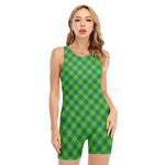 Green Plaid Saint Patrick's Day Print Sleeveless One Piece Swimsuit