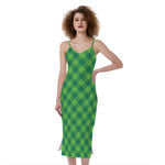 Green Plaid Saint Patrick's Day Print Slim Fit Midi Cami Dress