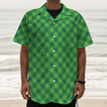 Green Plaid Saint Patrick's Day Print Textured Short Sleeve Shirt