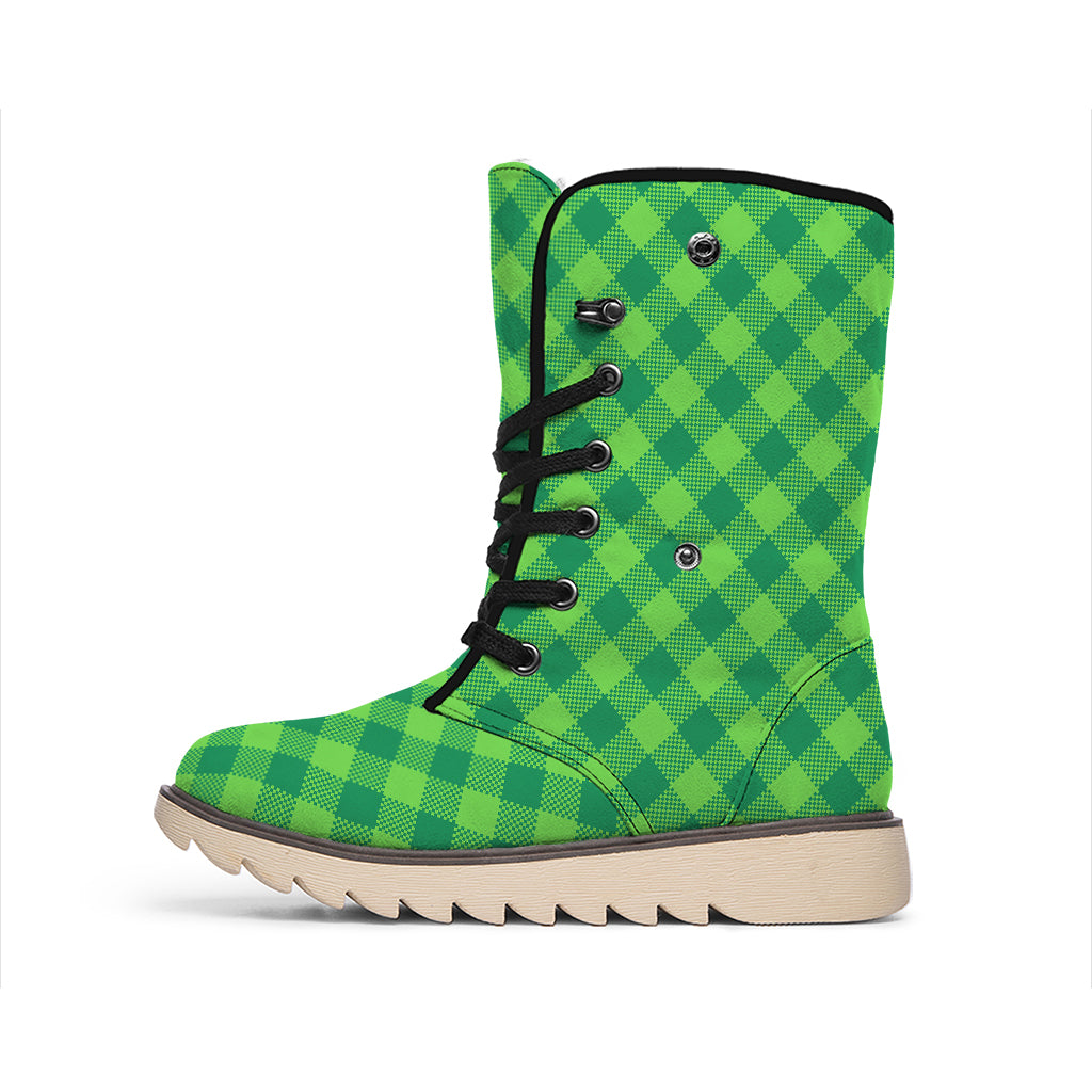 Green Plaid Saint Patrick's Day Print Winter Boots