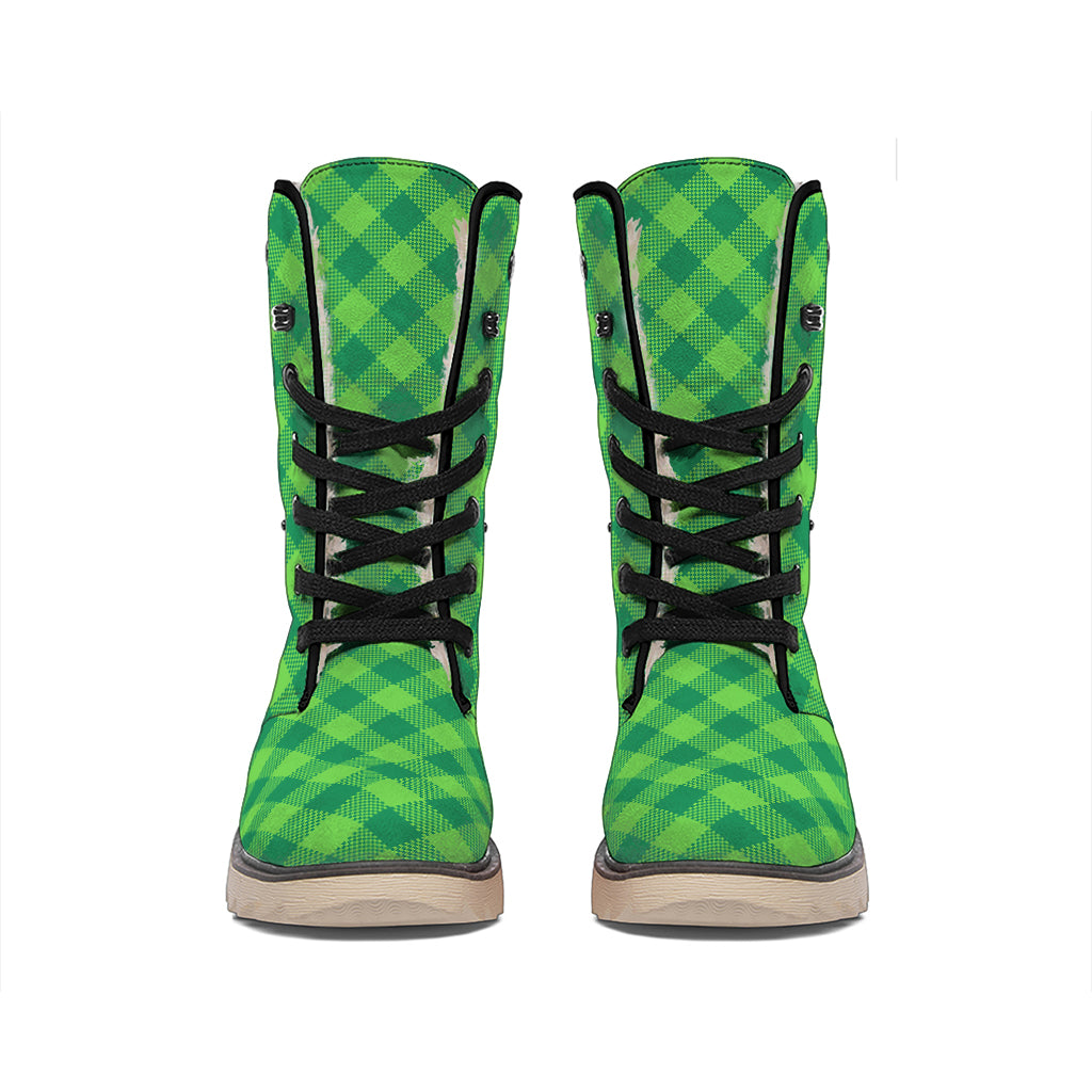 Green Plaid Saint Patrick's Day Print Winter Boots