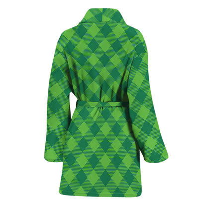 Green Plaid Saint Patrick's Day Print Women's Bathrobe
