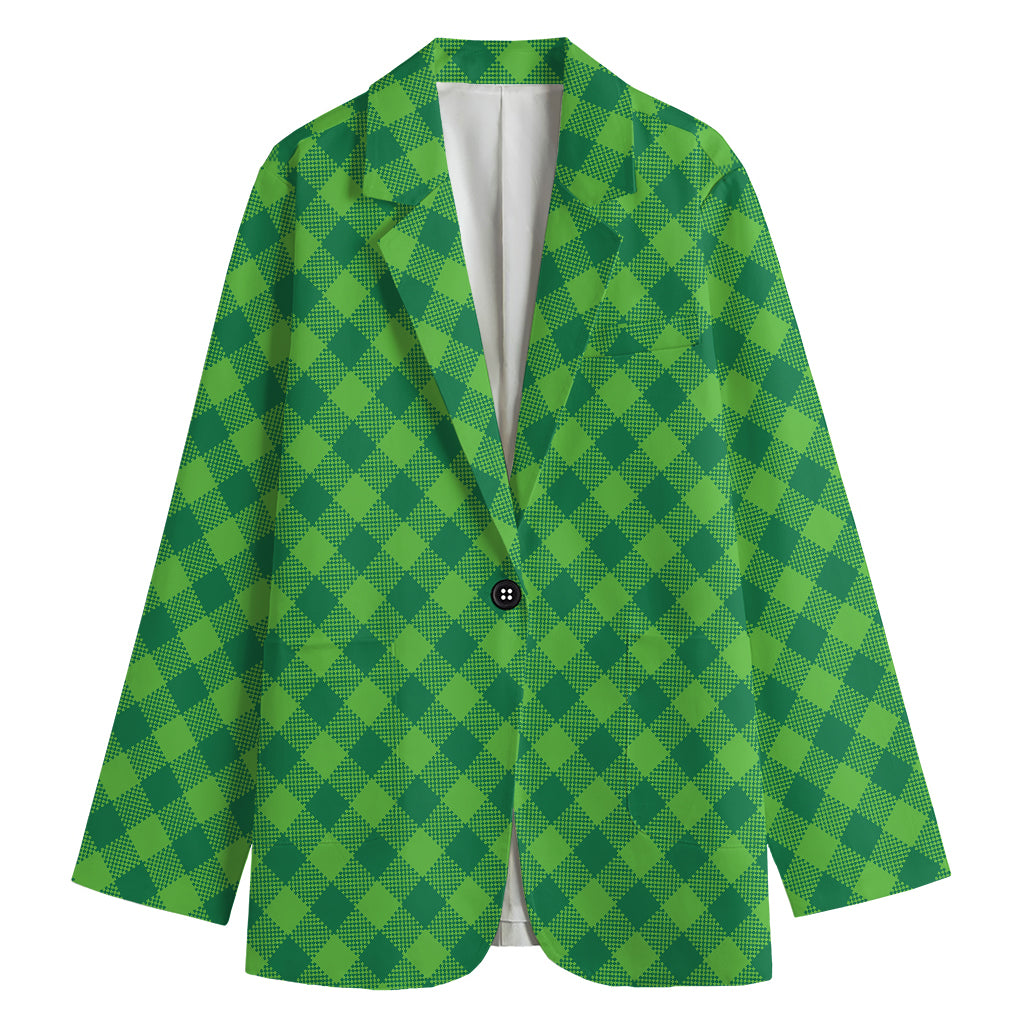 Green Plaid Saint Patrick's Day Print Women's Blazer