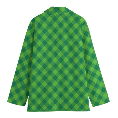 Green Plaid Saint Patrick's Day Print Women's Blazer