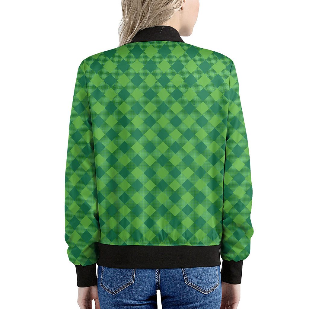 Green Plaid Saint Patrick's Day Print Women's Bomber Jacket