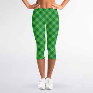 Green Plaid Saint Patrick's Day Print Women's Capri Leggings