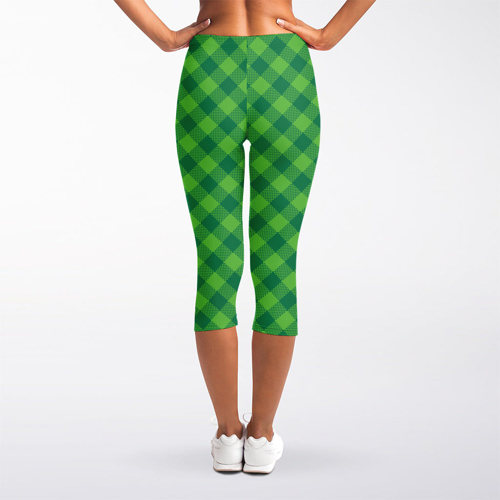 Green Plaid Saint Patrick's Day Print Women's Capri Leggings