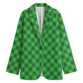 Green Plaid Saint Patrick's Day Print Women's Cotton Blazer