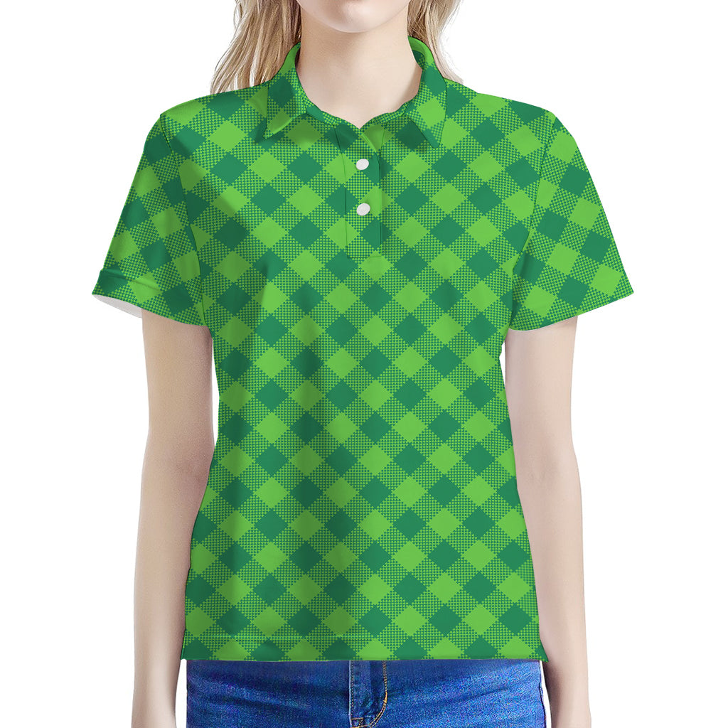 Green Plaid Saint Patrick's Day Print Women's Polo Shirt