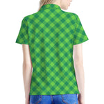 Green Plaid Saint Patrick's Day Print Women's Polo Shirt
