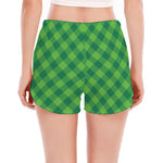 Green Plaid Saint Patrick's Day Print Women's Split Running Shorts