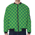 Green Plaid Saint Patrick's Day Print Zip Sleeve Bomber Jacket