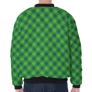 Green Plaid Saint Patrick's Day Print Zip Sleeve Bomber Jacket