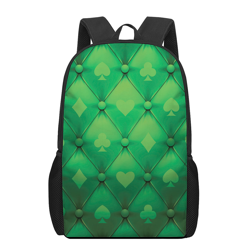 Green Playing Card Suits Pattern Print 17 Inch Backpack