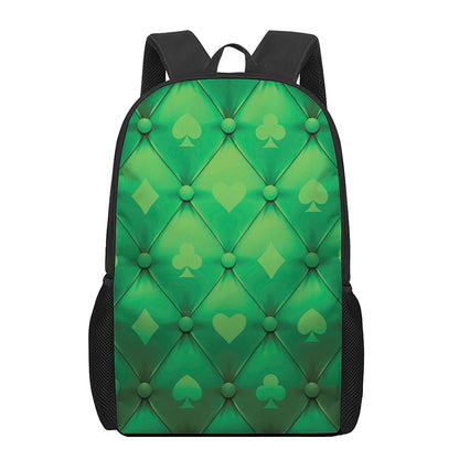 Green Playing Card Suits Pattern Print 17 Inch Backpack