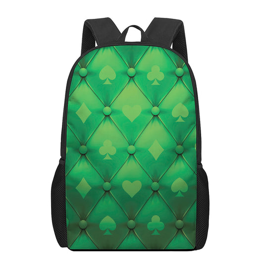 Green Playing Card Suits Pattern Print 17 Inch Backpack