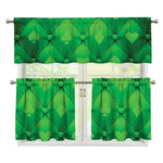 Green Playing Card Suits Pattern Print 3 Piece Kitchen Curtains