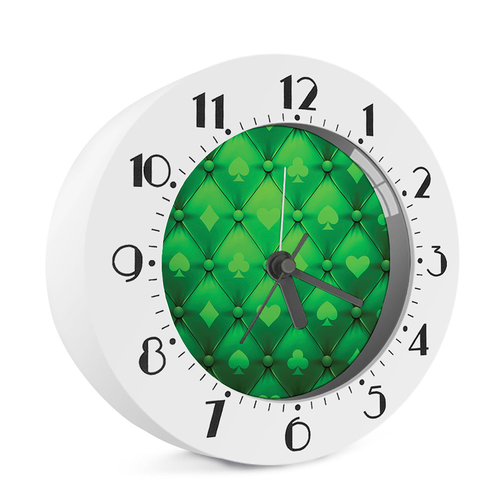 Green Playing Card Suits Pattern Print Alarm Clock