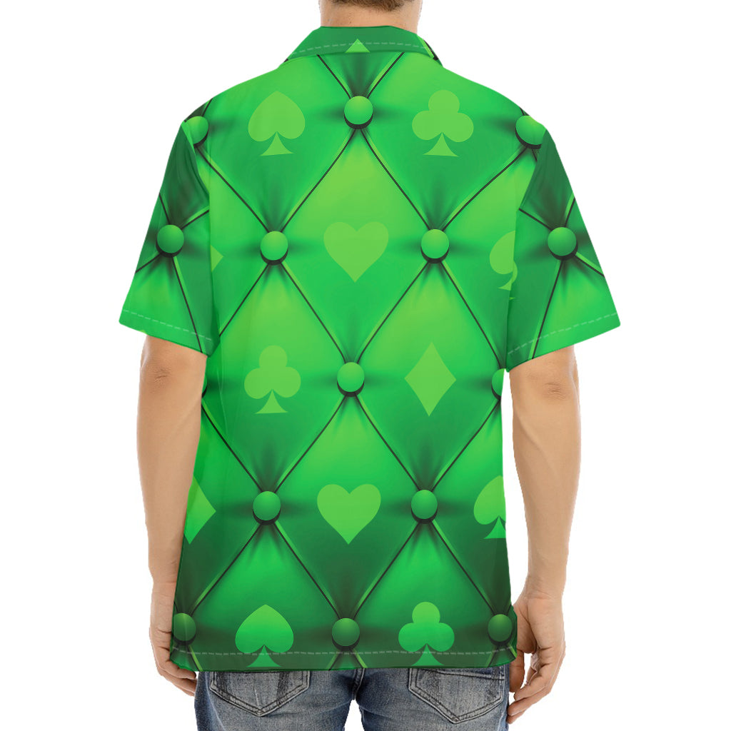 Green Playing Card Suits Pattern Print Aloha Shirt