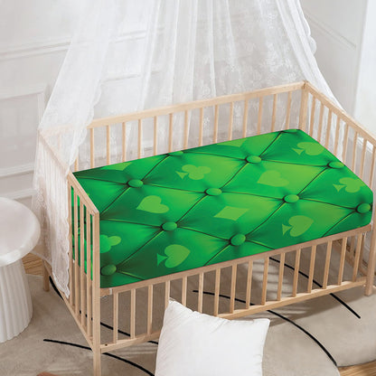 Green Playing Card Suits Pattern Print Baby Crib Sheet