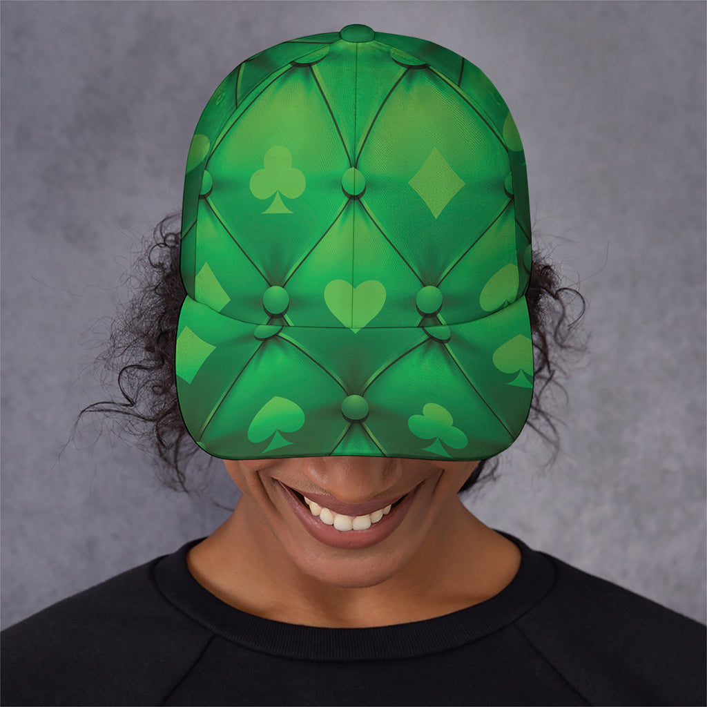 Green Playing Card Suits Pattern Print Baseball Cap