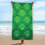 Green Playing Card Suits Pattern Print Beach Towel