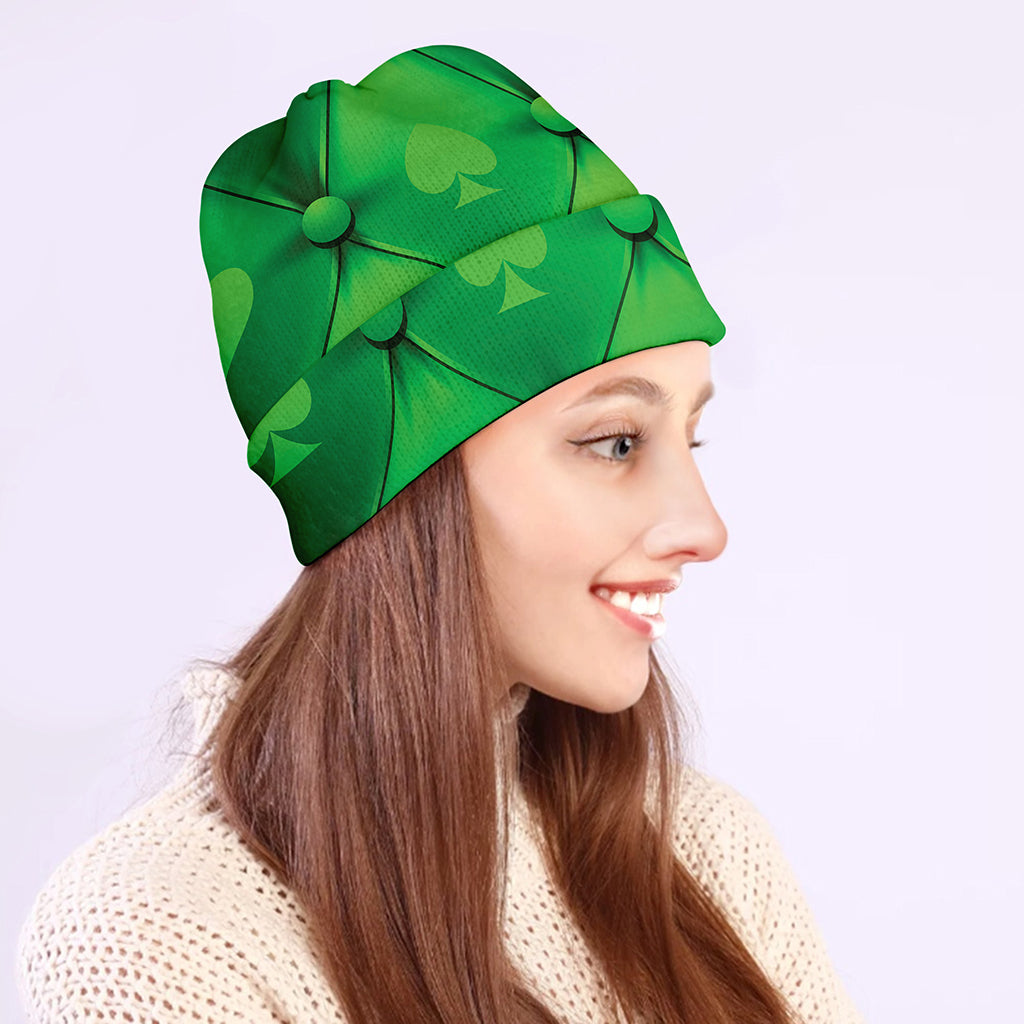 Green Playing Card Suits Pattern Print Beanie