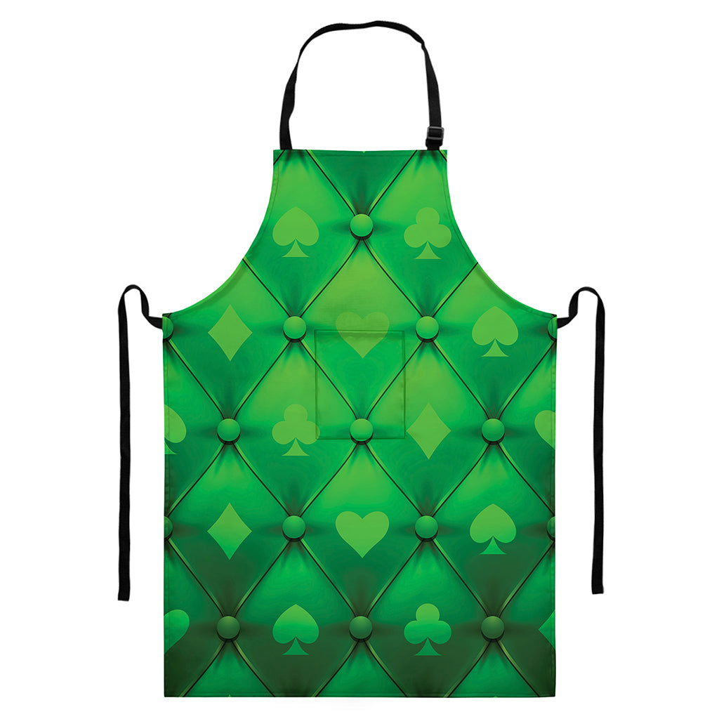 Green Playing Card Suits Pattern Print Bib Apron With Pocket