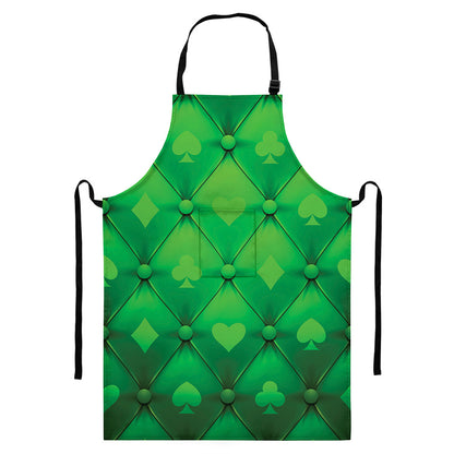 Green Playing Card Suits Pattern Print Bib Apron With Pocket