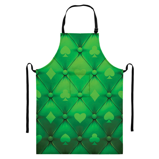 Green Playing Card Suits Pattern Print Bib Apron With Pocket
