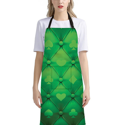 Green Playing Card Suits Pattern Print Bib Apron With Pocket