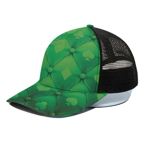 Green Playing Card Suits Pattern Print Black Mesh Trucker Cap