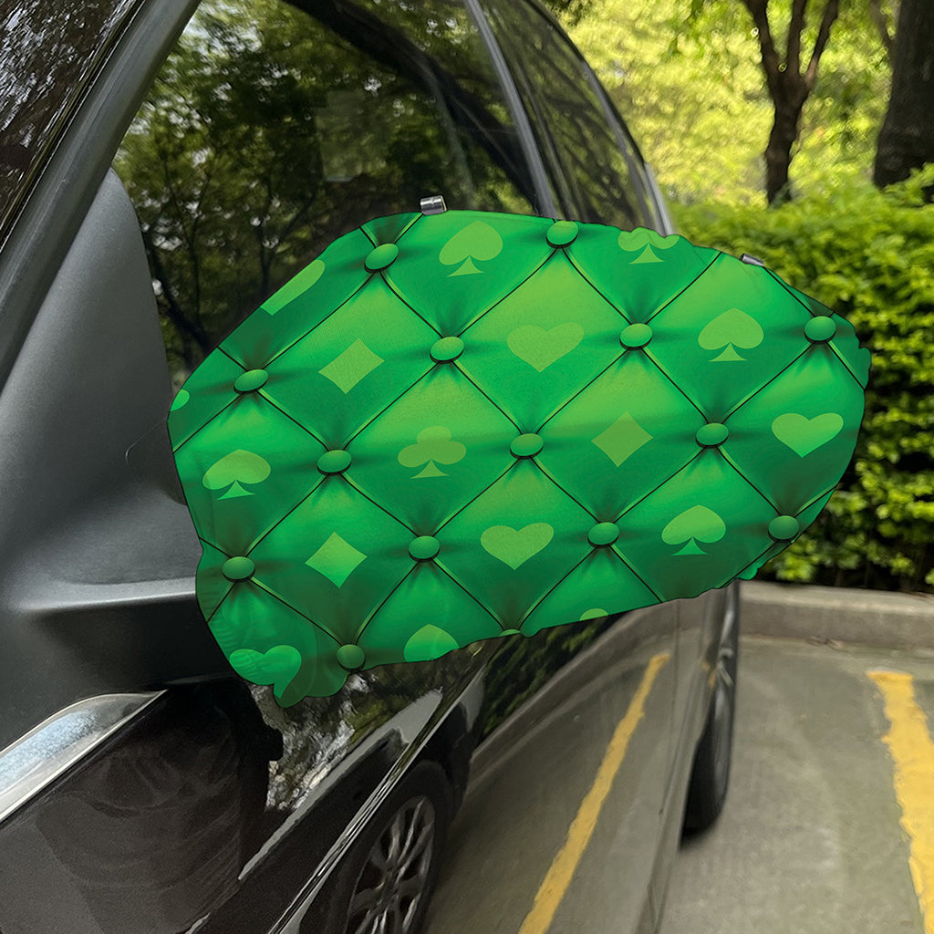 Green Playing Card Suits Pattern Print Car Side Mirror Covers
