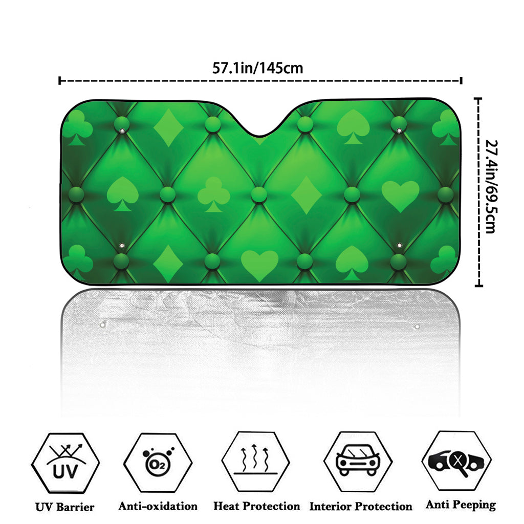 Green Playing Card Suits Pattern Print Car Windshield Sun Shade