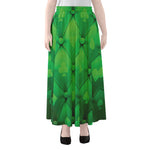 Green Playing Card Suits Pattern Print Chiffon Maxi Skirt
