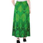 Green Playing Card Suits Pattern Print Chiffon Maxi Skirt