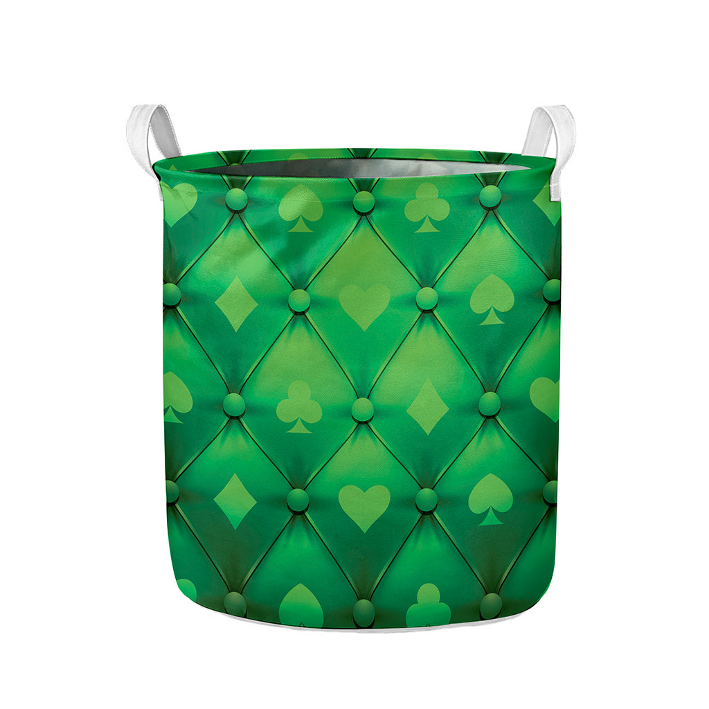 Green Playing Card Suits Pattern Print Collapsible Laundry Basket