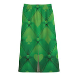 Green Playing Card Suits Pattern Print Cotton Front Slit Maxi Skirt