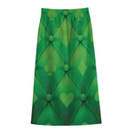Green Playing Card Suits Pattern Print Cotton Front Slit Maxi Skirt