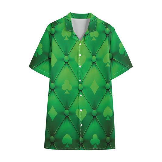 Green Playing Card Suits Pattern Print Cotton Hawaiian Shirt