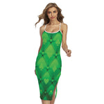 Green Playing Card Suits Pattern Print Cross Back Cami Dress