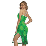 Green Playing Card Suits Pattern Print Cross Back Cami Dress