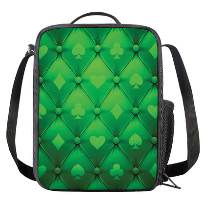 Green Playing Card Suits Pattern Print Crossbody Lunch Bag