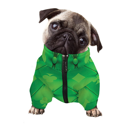 Green Playing Card Suits Pattern Print Dog Zip Up Jacket