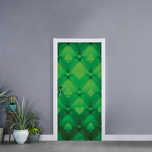 Green Playing Card Suits Pattern Print Door Sticker