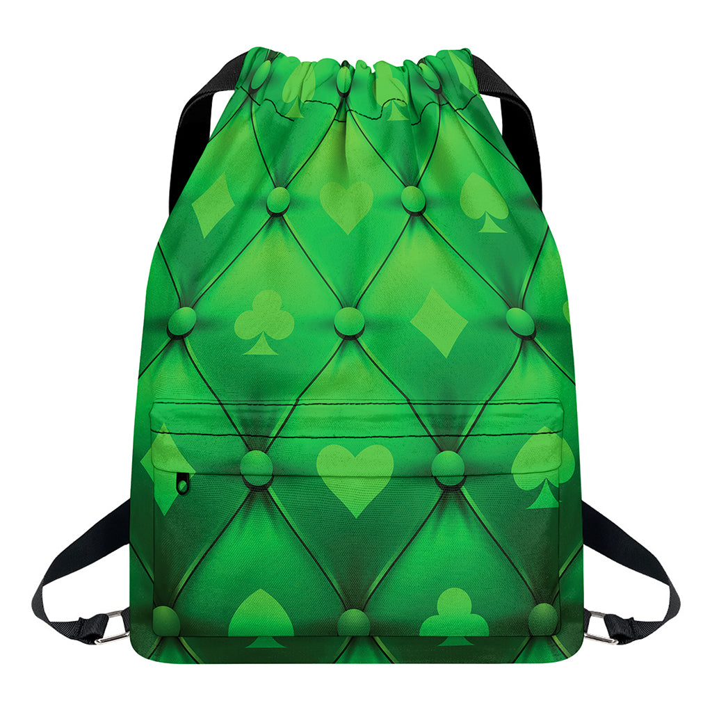 Green Playing Card Suits Pattern Print Drawstring Backpack