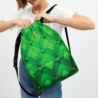 Green Playing Card Suits Pattern Print Drawstring Backpack