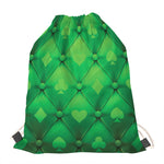 Green Playing Card Suits Pattern Print Drawstring Bag